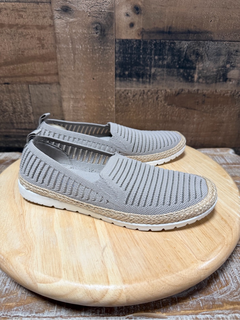BOBS Skechers Womens 6 Taupe Knit Espadrille Slip On Shoes Casual Comfort